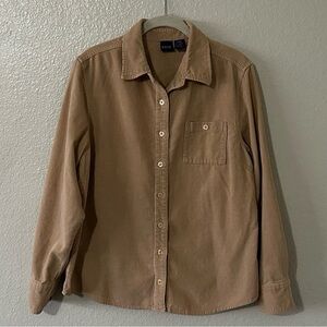Basic Editions |  100% Cotton Tan Corduroy Button Down Shirt, Size Large